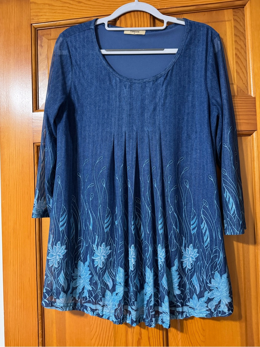 Deep Blue Floral Scoop-Neck Tunic by Timeson